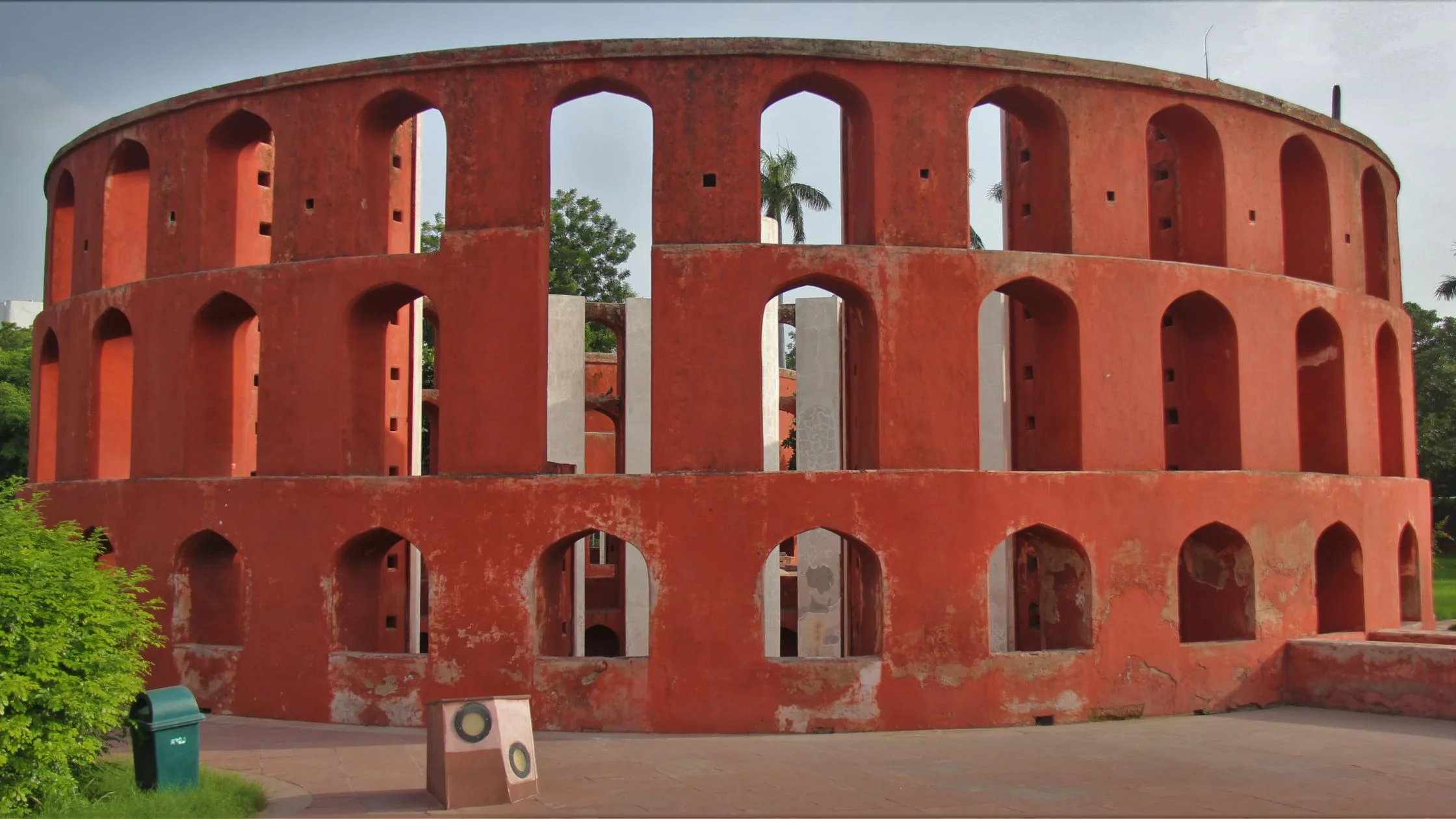 A curve building pained in red. 