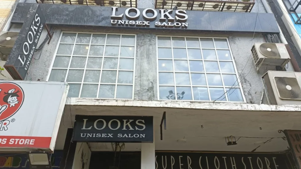 An outside view of Looks salon.