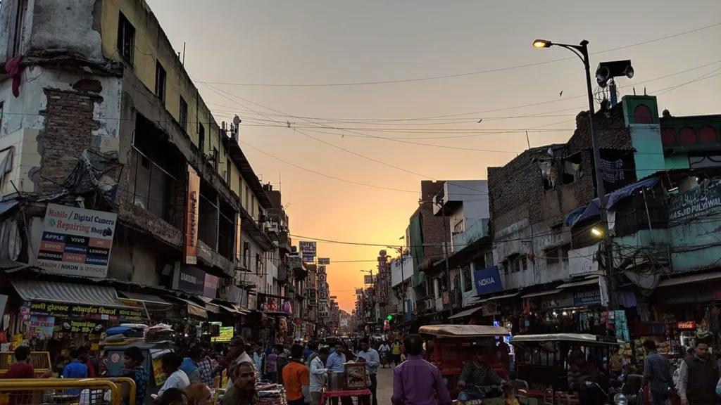 An evening view of Paharganj Market in Delhi.