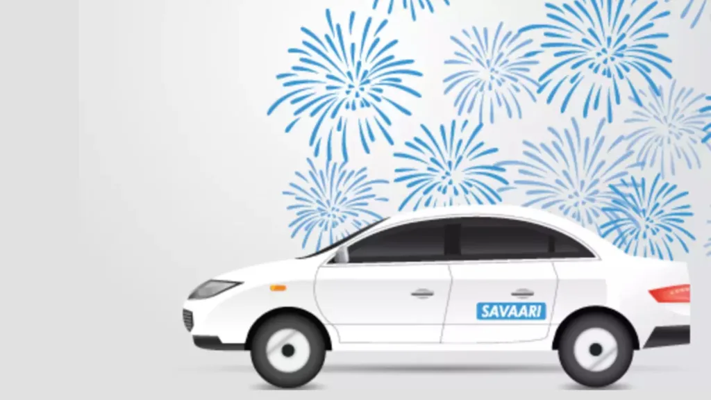 A white car with Savaari written on it.