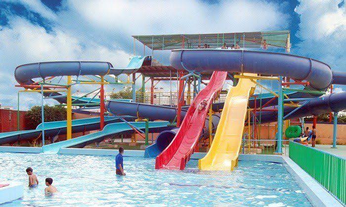 A view of water slides in Drizzling Land.