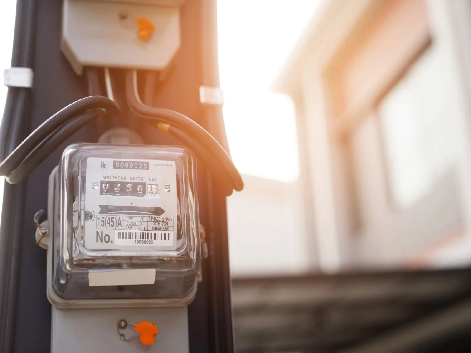 Electricity meter outside a building.