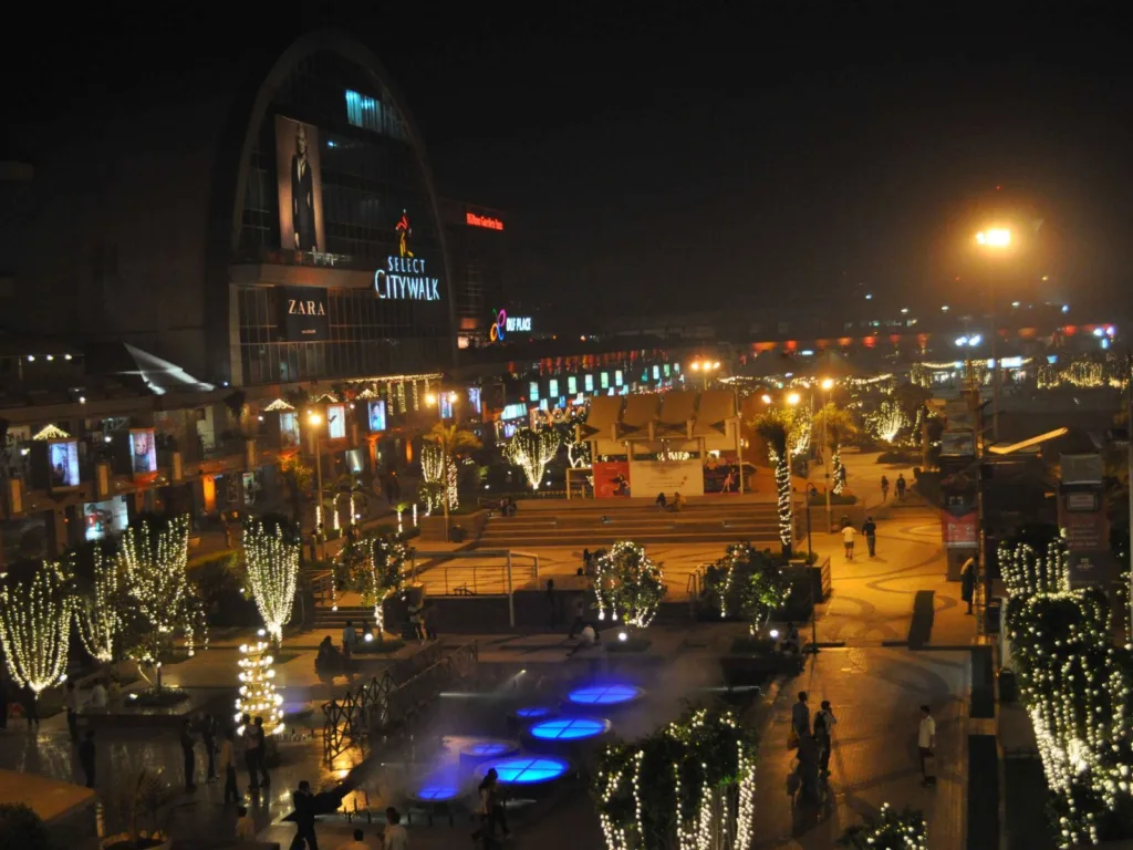 A night view of City Select Walk at Rajouri Garden in Delhi