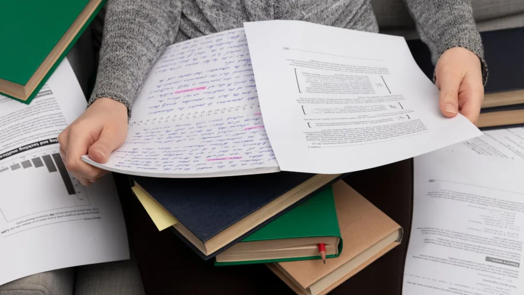 A student reading the exam papers.