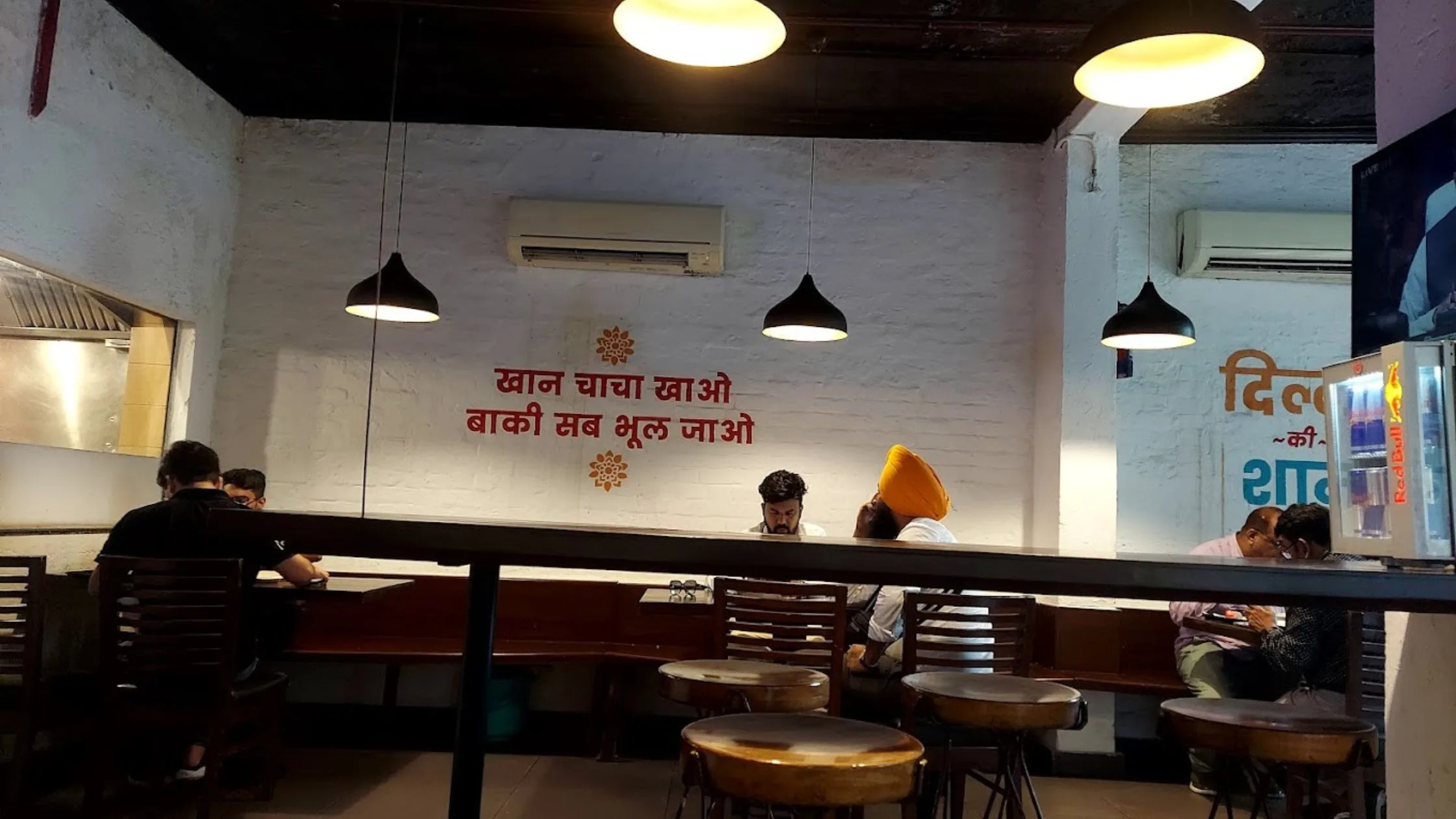 An inside view of Khan Chacha restaurant.