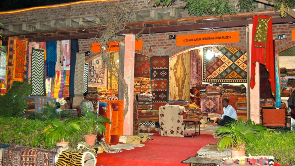 Night view of stalls at Dilli Haat