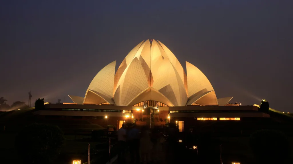 A night view of Lotus Temple in Delhi