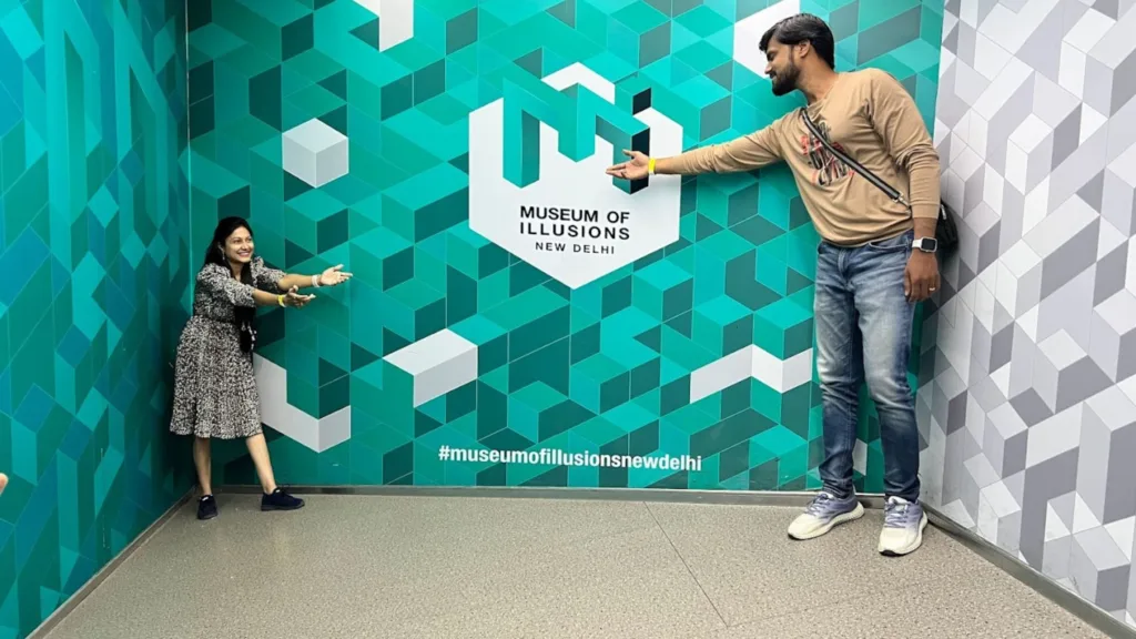 Couple enjoying at the museum of illusions.