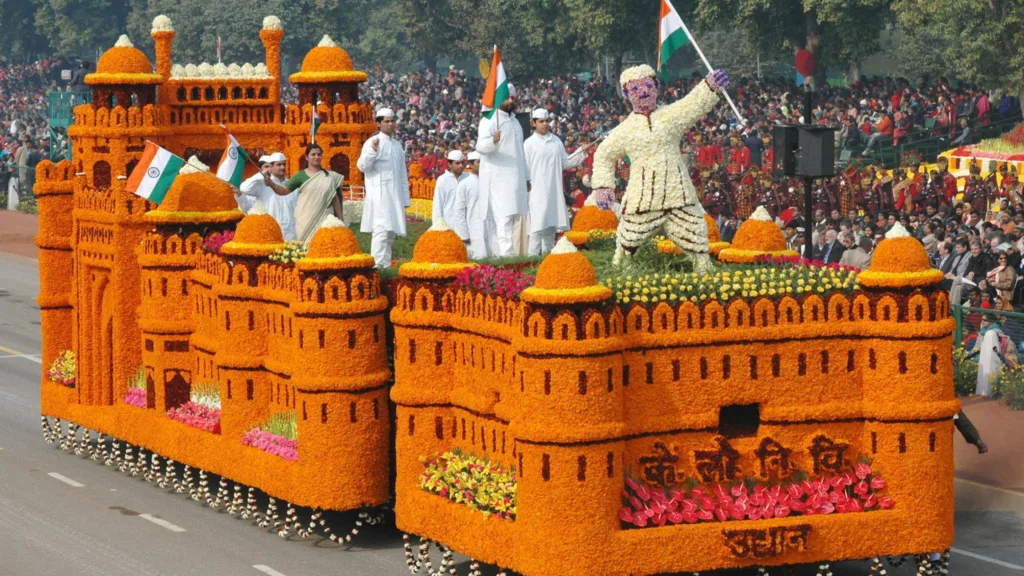 The tableau of Central Public Works Department (CPWD) showing 60 Years of India’s Independence at Rajpath during the Republic Day Parade - 2008, in New Delhi on January 26, 2008.