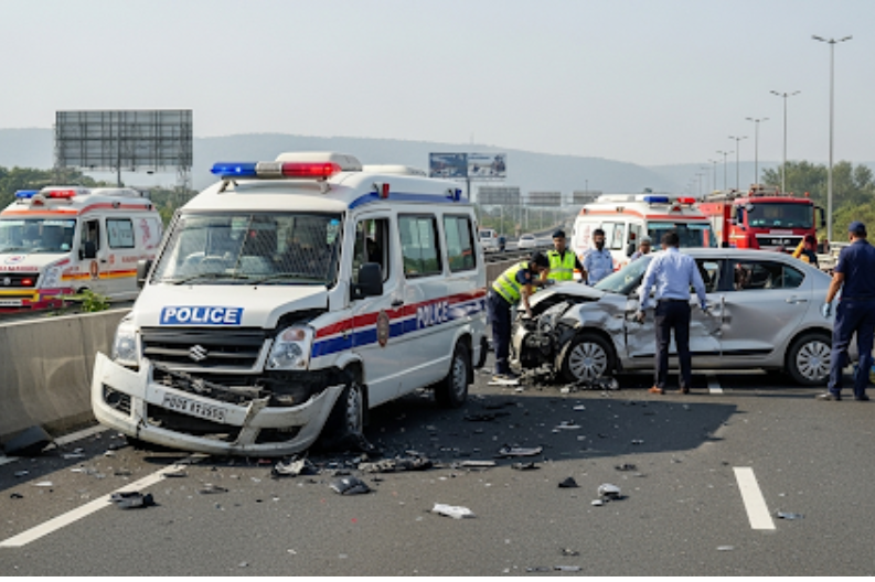 Highway Accident Injures 8 People, Including 4 Police Officers