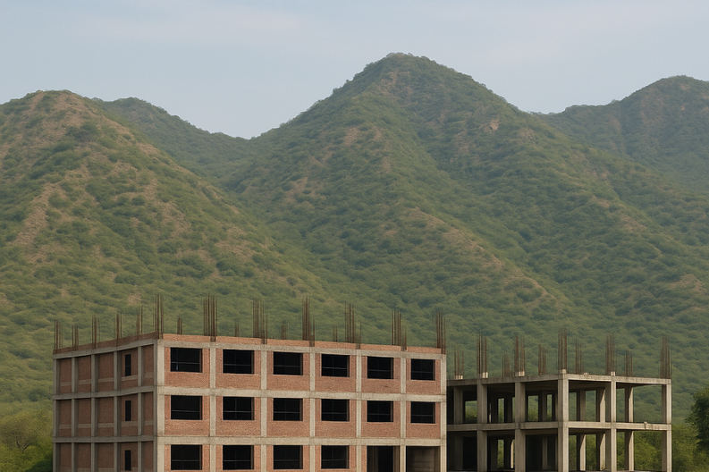 Illegal Construction of a University in the Aravali Mountain Range