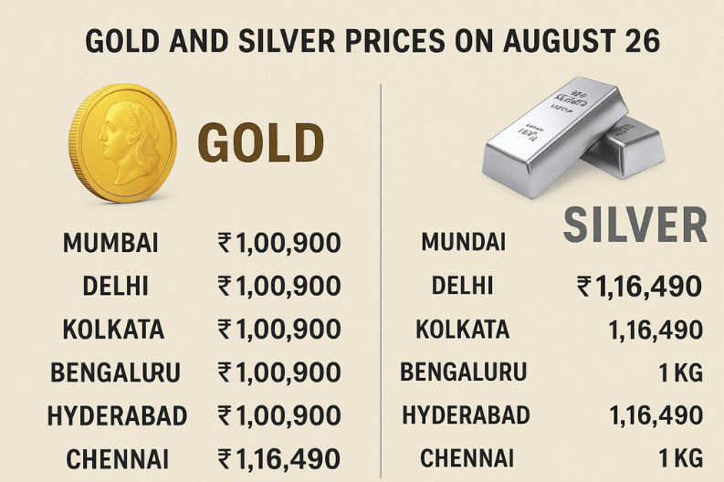 Latest Gold and Silver Prices in Major Indian Cities on August 26