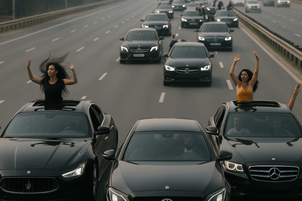 Luxury Car Chaos on Gurugram-Delhi Expressway: Passengers Dance Amid Danger