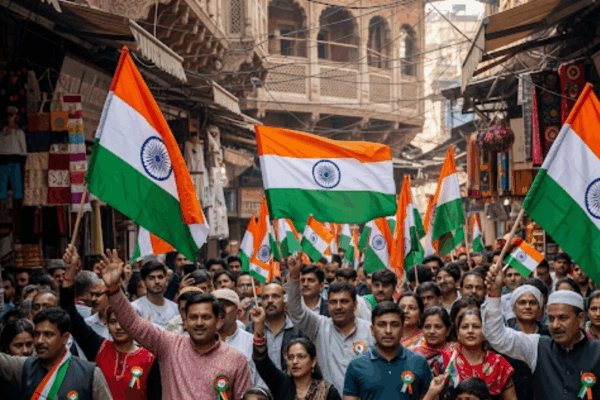 Patriotic Spirit Shines During ‘Tiranga Yatra’ in Chandni Chowk Patriotic Spirit Shines During 'Tiranga Yatra' in Chandni Chowk