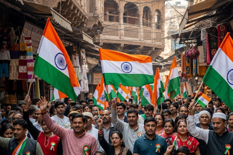 Patriotic Spirit Shines During 'Tiranga Yatra' in Chandni Chowk