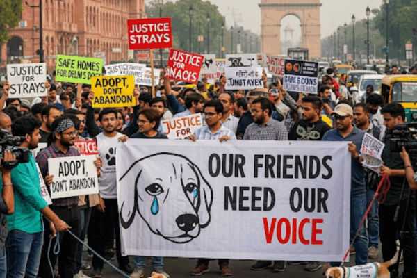 Protest Erupt at India Gate Over Supreme Court Decision on Dogs Protest Erupt at India Gate Over Supreme Court Decision on Dogs