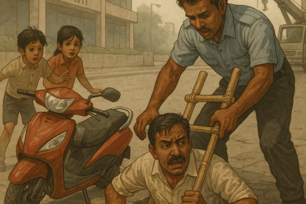 Scooterist Rescued After Falling into Open Drain in Indirapuram