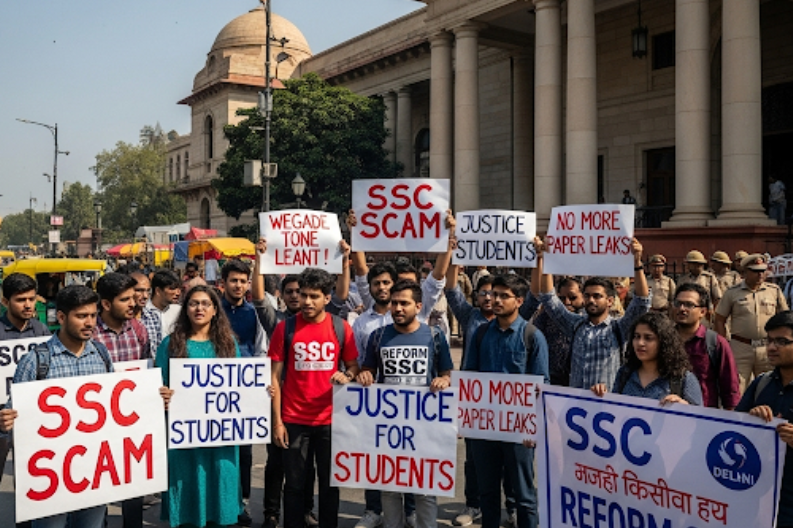 Students Protest in Delhi Over SSC Exam Problems as Detained