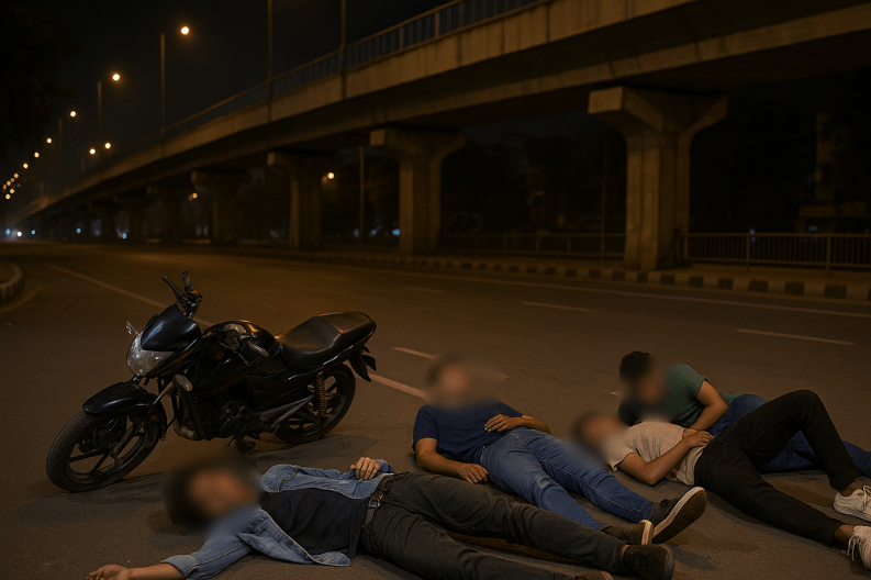 Tragic Fall from Ghaziabad Flyover Injures Four Young Friends-min