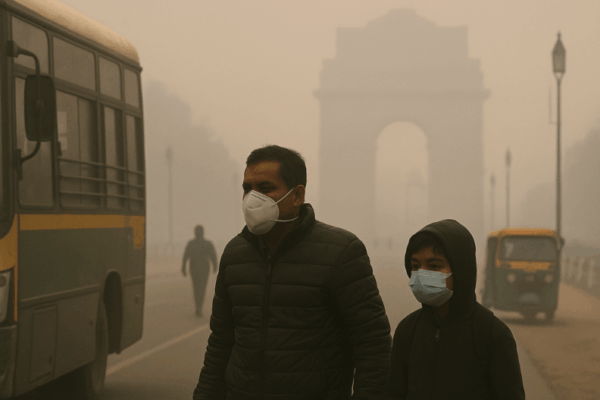 Delhi Suffers from Severe Smog: Air Quality Remains Poor at 315, Rain Hopes Rise Delhi Suffers from Severe Smog_ Air Quality Remains Poor at 315, Rain Hopes Rise