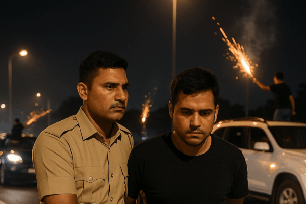 Man Arrested for Dangerous Firecracker Stunt on Gurgaon Expressway