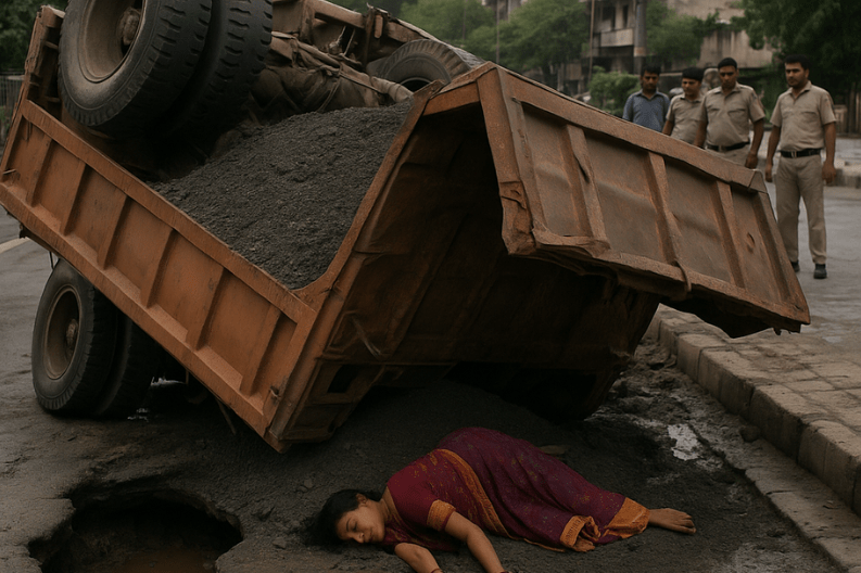 Woman Dies as Truck Overturns on Unsafe Road in Dwarka