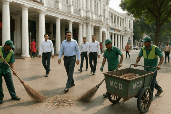 NDMC Starts Cleanliness Drive to Beautify Connaught Place-min