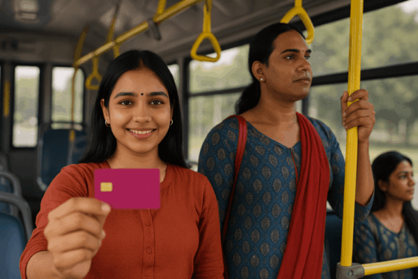 Pink Saheli Smart Card_ Free Bus Rides for Women & Transgender