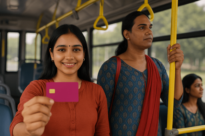 Pink Saheli Smart Card_ Free Bus Rides for Women & Transgender